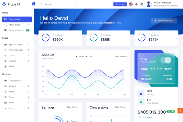 Live Preview Hope UI for Vue