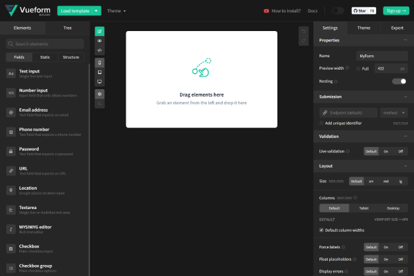Live Preview Vueform Builder