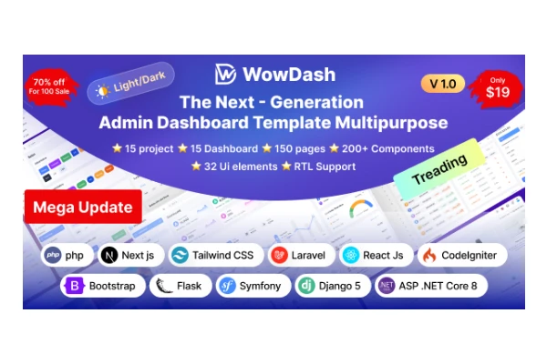WowDash - Tailwind, Bootstrap, React, Next, Node JS, Django, Php, Laravel ASP.net Admin Dashboard wowdash-codeigniter-admin-dashboard-template